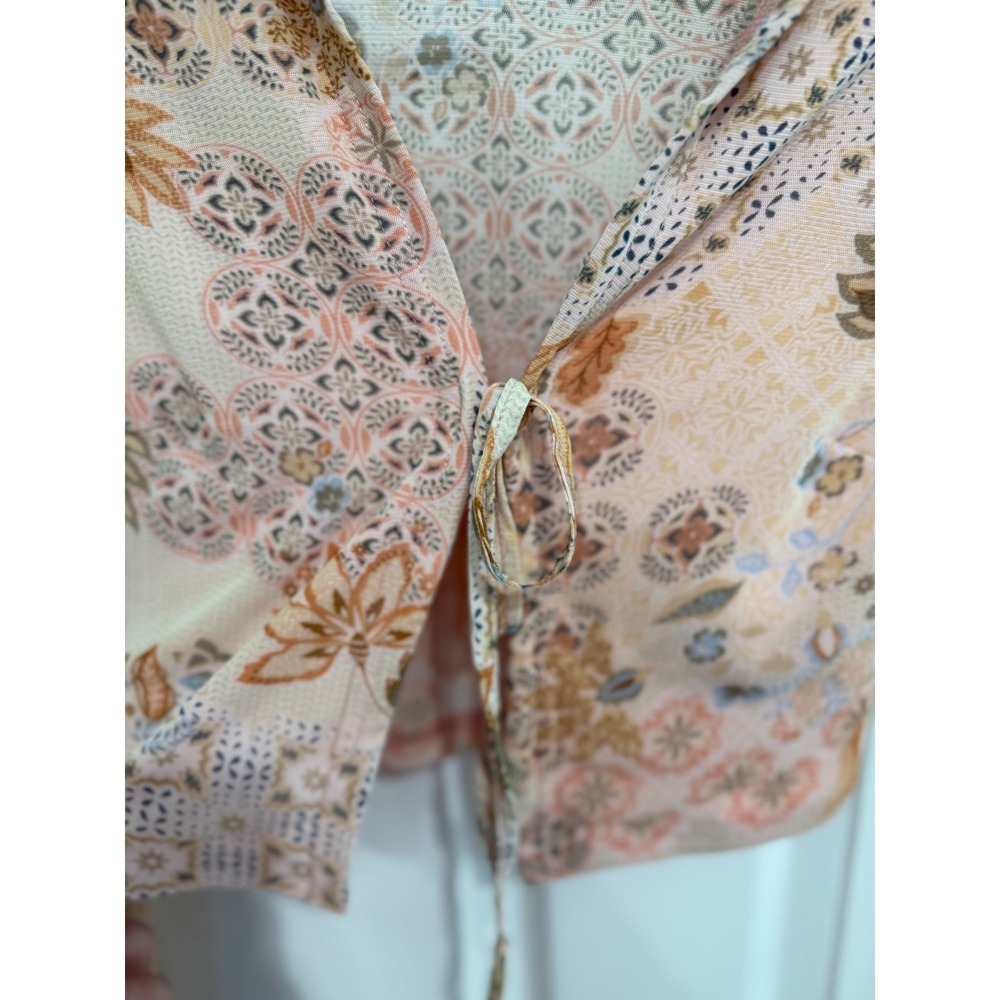 Sky to Moon Peach Floral Patchwork Long Sleeve Crop Top Tie Front Boho Large - Picture 3 of 4